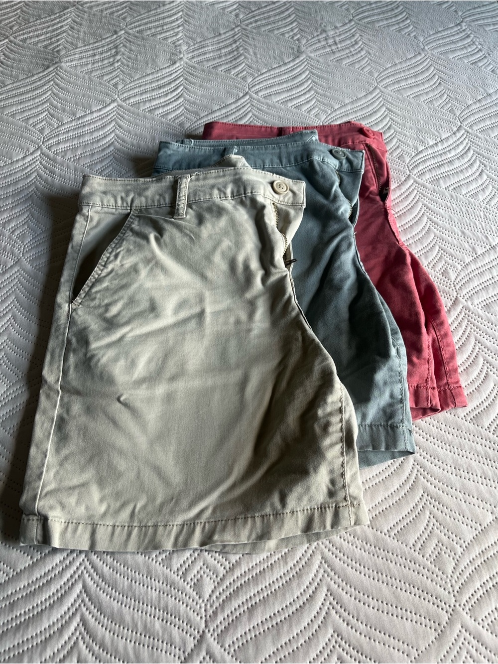 St. John's Bay Flat Front Shorts in Cream, Blue, Red
